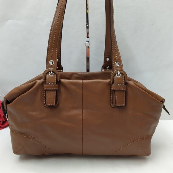 Coach Brown Soft Leather Double Handles Zipper Closure Satchel Shoulder Bag - Picture 2 of 16